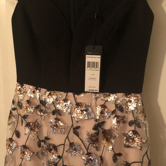 BCBGMaxAzria Black/Blush Pink Sequin Applique Gown - Picture 8 of 8